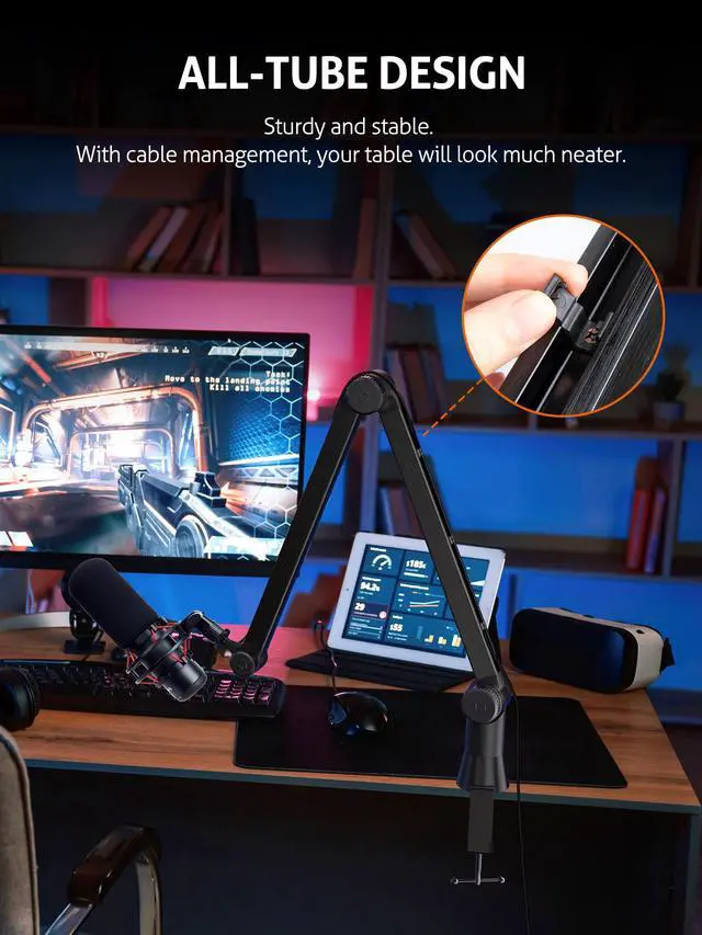 Alt view image 5 of 7 - HyperX QuadCast Boom Arm - Upgraded Heavy Duty Mic Arm with HyperX QuadCast Pop Filter, 360° Rotatable Microphone Arm for QuadCast S