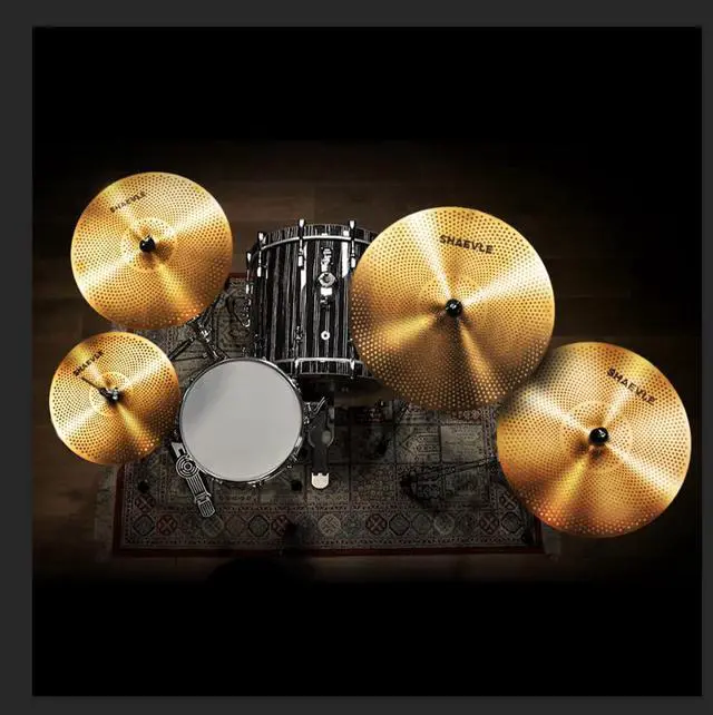 Alt view image 5 of 5 - Low Volume Cymbal Pack Golden Mute Cymbal 14"Hi-hat+16"Crash+18'Crash+20"Ride Quiet Drum Cymbal Pack for Practice