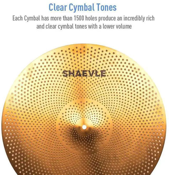 Alt view image 4 of 5 - Low Volume Cymbal Pack Golden Mute Cymbal 14"Hi-hat+16"Crash+18'Crash+20"Ride Quiet Drum Cymbal Pack for Practice
