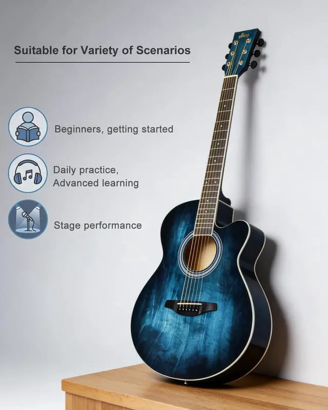 Alt view image 5 of 6 - Acoustic Steel-string Guitar Beginner for Adults Students, Elegant Unique Color Design (vintage blue)