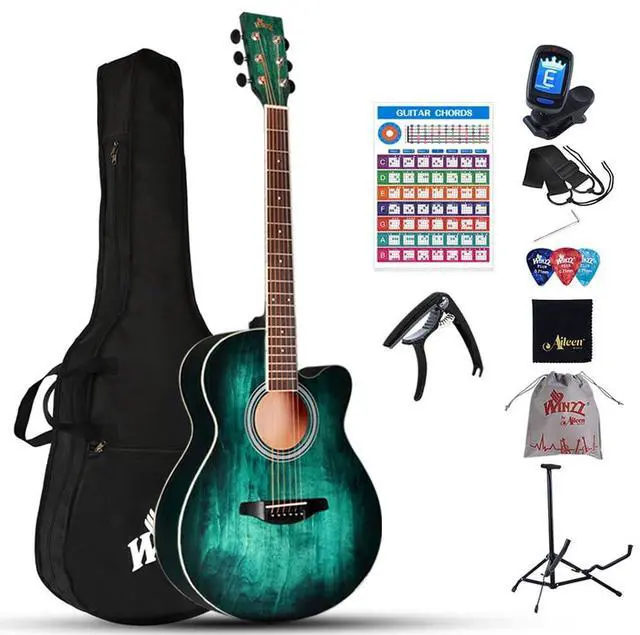 Main image of 40 Inches Acoustic Steel-string Guitar Beginner, Elegant Unique Color Design (Blue-green)