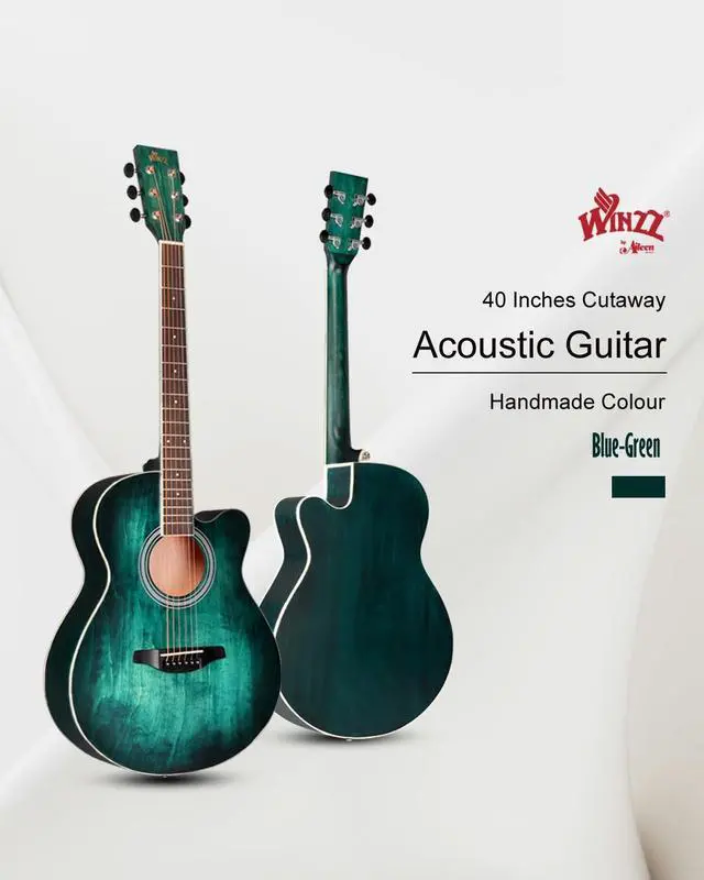 Alt view image 3 of 7 - 40 Inches Acoustic Steel-string Guitar Beginner, Elegant Unique Color Design (Blue-green)