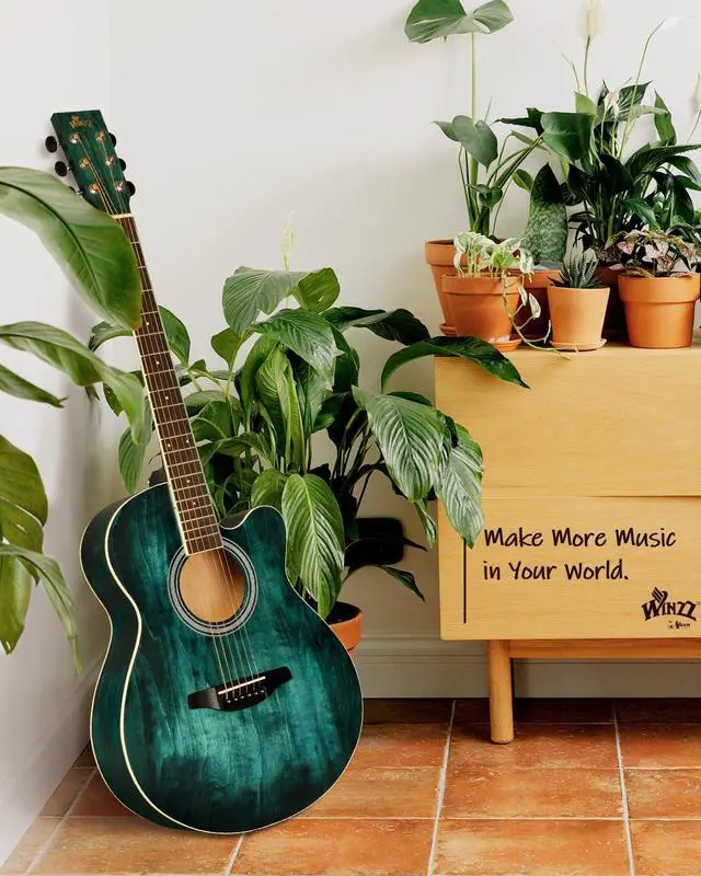 Alt view image 6 of 7 - 40 Inches Acoustic Steel-string Guitar Beginner, Elegant Unique Color Design (Blue-green)