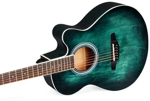 Alt view image 7 of 7 - 40 Inches Acoustic Steel-string Guitar Beginner, Elegant Unique Color Design (Blue-green)