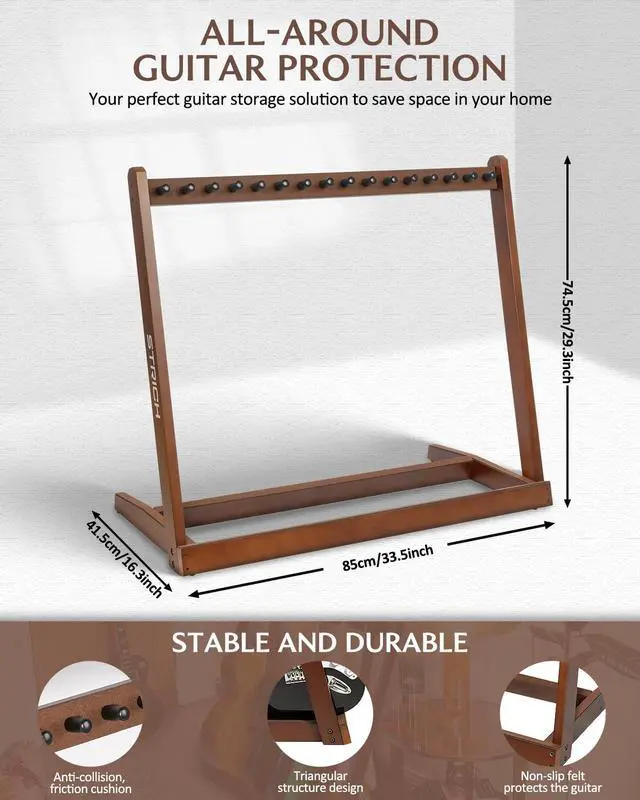 Alt view image 3 of 6 - Wooden Guitar Stand Multiple Guitars, Guitar Rack for 5 Acoustic or 8 Electric Guitars & Basses, Floor Standing Multi Guitar Display for Studio & Home - Protective Padding, SMT-10 (8-Holder)