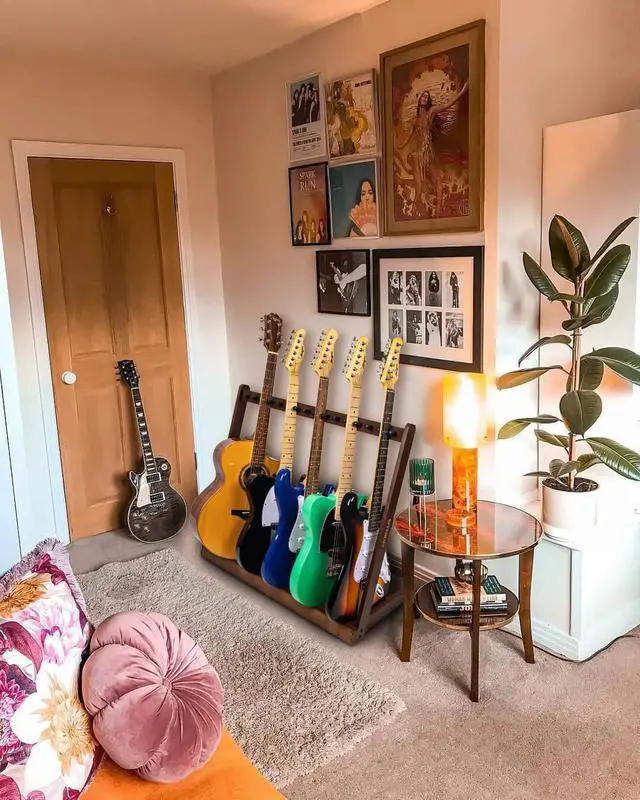 Alt view image 6 of 6 - Wooden Guitar Stand Multiple Guitars, Guitar Rack for 5 Acoustic or 8 Electric Guitars & Basses, Floor Standing Multi Guitar Display for Studio & Home - Protective Padding, SMT-10 (8-Holder)