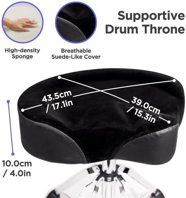 Alt view image 3 of 7 - Drum Throne with Backrest, Heavy Duty Drum Stool Height Adjustable, Motorcycle Style Drum Seat, Airlift Hydraulic Drum-Chair Drummer Stool Suitable for Adults Drummer