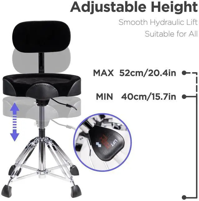 Alt view image 4 of 7 - Drum Throne with Backrest, Heavy Duty Drum Stool Height Adjustable, Motorcycle Style Drum Seat, Airlift Hydraulic Drum-Chair Drummer Stool Suitable for Adults Drummer