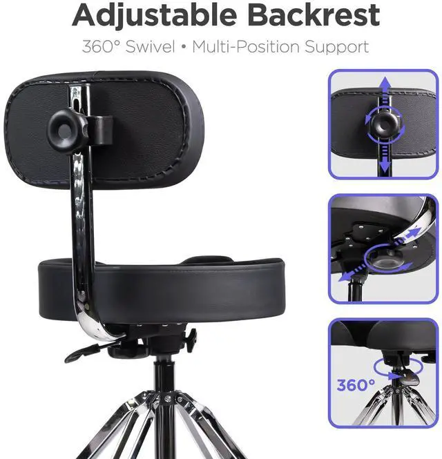Alt view image 6 of 7 - Drum Throne with Backrest, Heavy Duty Drum Stool Height Adjustable, Motorcycle Style Drum Seat, Airlift Hydraulic Drum-Chair Drummer Stool Suitable for Adults Drummer
