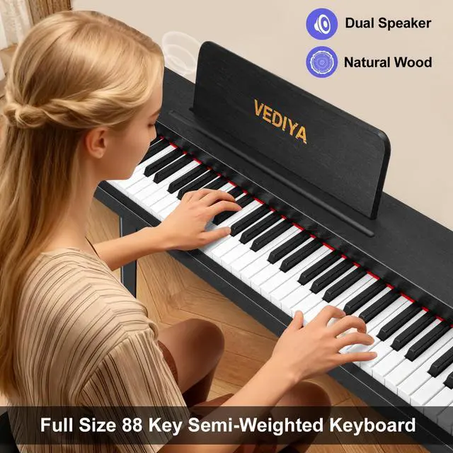 Alt view image 2 of 7 - 88 Key Digital Piano Keyboard, Semi-Weighted Electric Piano, Full Size Piano Keyboard for Beginners with Triple Pedal, Sheet Music Stand, USB-MIDI Compatibility (Modern Black)