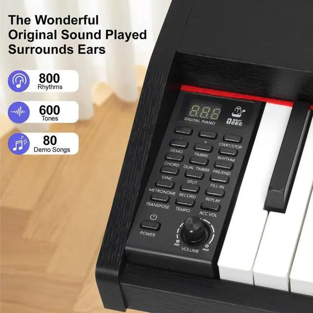 Alt view image 4 of 7 - 88 Key Digital Piano Keyboard, Semi-Weighted Electric Piano, Full Size Piano Keyboard for Beginners with Triple Pedal, Sheet Music Stand, USB-MIDI Compatibility (Modern Black)