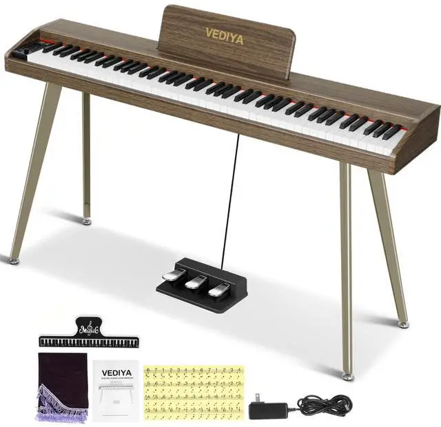 Main image of 88 Key Digital Piano Keyboard, Semi-Weighted Electric Piano, Full Size Piano Keyboard for Beginners with Triple Pedal, Sheet Music Stand, USB-MIDI Compatibility (Retro Walnut)