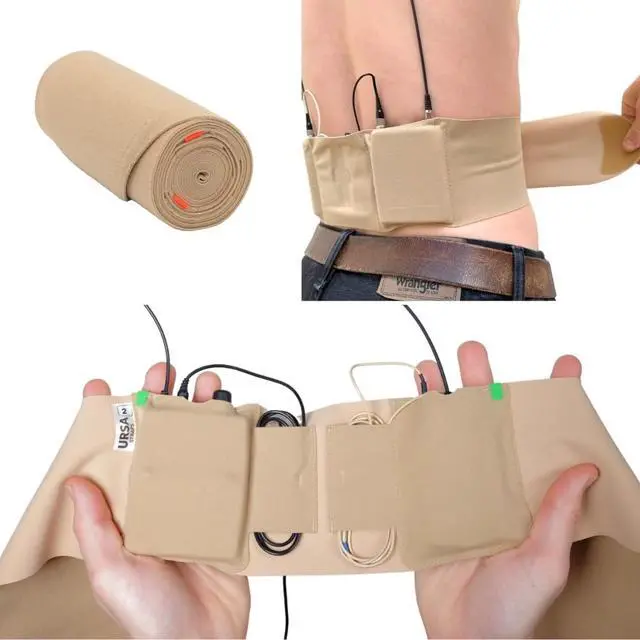 Alt view image 3 of 7 - URSA Double Pouch Waist Strap - Ultra Slim, Breathable & Stretchy Microphone Transmitter Straps. Compatible with Most Transmitter/Receivers (Beige, Small Waist)
