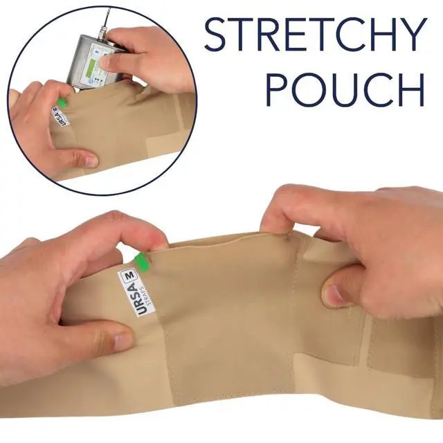 Alt view image 6 of 7 - URSA Double Pouch Waist Strap - Ultra Slim, Breathable & Stretchy Microphone Transmitter Straps. Compatible with Most Transmitter/Receivers (Beige, Small Waist)
