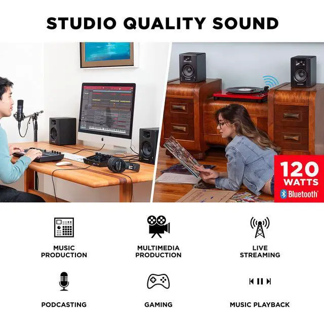 Alt view image 3 of 7 - BX3BT Pair 3.5" Wireless Bluetooth Studio Monitors and PC Speakers for Recording and Multimedia with Music Production Software