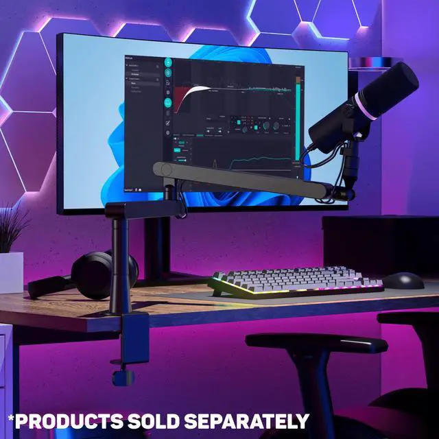 Alt view image 3 of 5 - Mic Stand (Dark) - Low Profile Adjustable Boom Arm, 360° Mount | Studio-Quality Microphone Arm w/ 360° Rotation, Cable Management, Easy Clamp, Universal fit. Streaming, Podcasting, Gaming