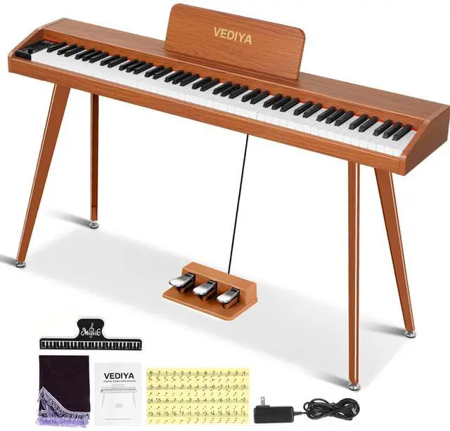 Main image of 88 Key Digital Piano Keyboard, Semi-Weighted Electric Piano, Full Size Piano Keyboard for Beginners with Triple Pedal, Sheet Music Stand, USB-MIDI Compatibility (Classic Brown)