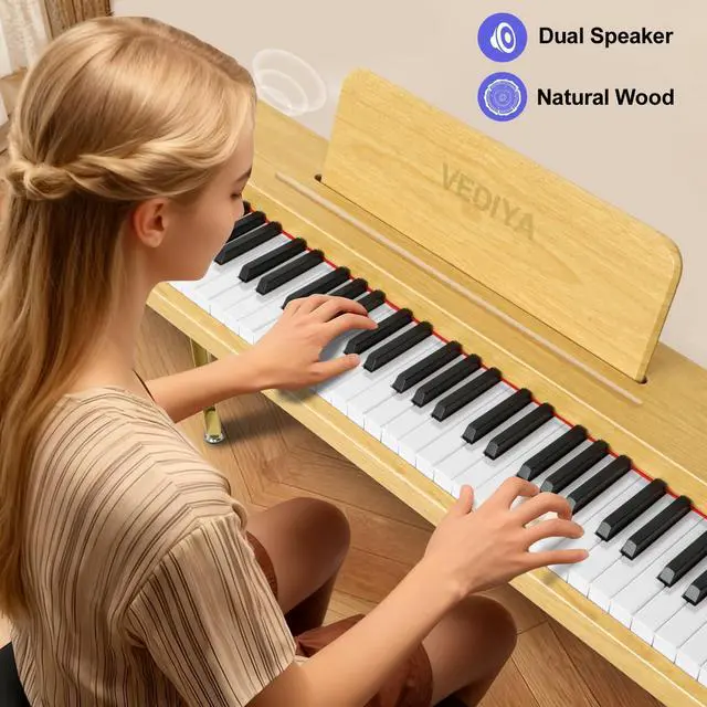 Alt view image 2 of 7 - 88 Key Digital Piano Keyboard, Semi-Weighted Electric Piano, Full Size Piano Keyboard for Beginners with Triple Pedal, Sheet Music Stand, USB-MIDI Compatibility (Natural Oak)