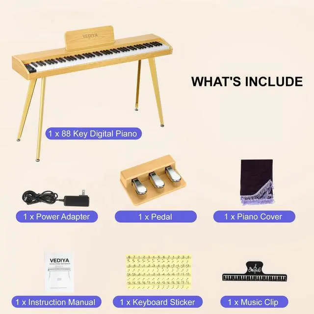 Alt view image 6 of 7 - 88 Key Digital Piano Keyboard, Semi-Weighted Electric Piano, Full Size Piano Keyboard for Beginners with Triple Pedal, Sheet Music Stand, USB-MIDI Compatibility (Natural Oak)