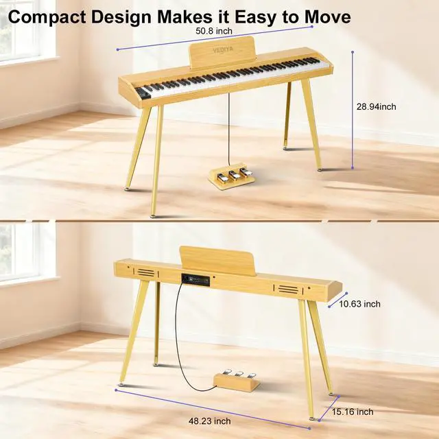 Alt view image 7 of 7 - 88 Key Digital Piano Keyboard, Semi-Weighted Electric Piano, Full Size Piano Keyboard for Beginners with Triple Pedal, Sheet Music Stand, USB-MIDI Compatibility (Natural Oak)