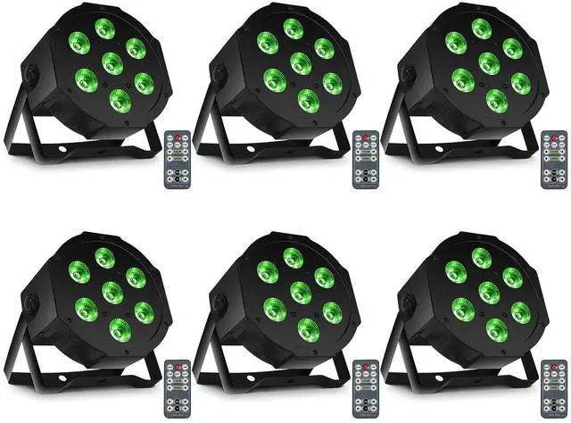 Main image of Par Can Lights LED 7x18W RGBWAP 6in1 Wash Stage Lights 6 Pack | Remote and DMX512 Control Uplights, Sound Activated, Auto Run Flat, for Christmas Wedding Party Disco