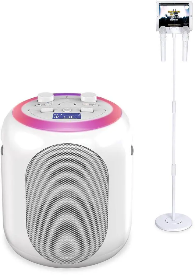 Main image of SMC2040S Ultimate Karaoke System, 50 watts System, Sing Cast Video Streaming and Pitch Lab Technology with Rechargeable Battery and Two Wireless Mics, White