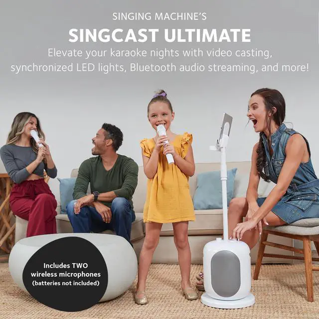 Alt view image 2 of 6 - SMC2040S Ultimate Karaoke System, 50 watts System, Sing Cast Video Streaming and Pitch Lab Technology with Rechargeable Battery and Two Wireless Mics, White