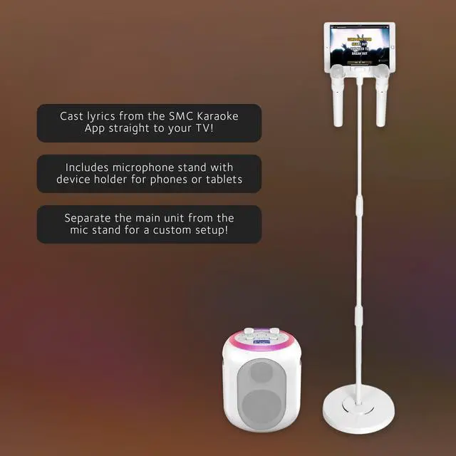 Alt view image 3 of 6 - SMC2040S Ultimate Karaoke System, 50 watts System, Sing Cast Video Streaming and Pitch Lab Technology with Rechargeable Battery and Two Wireless Mics, White