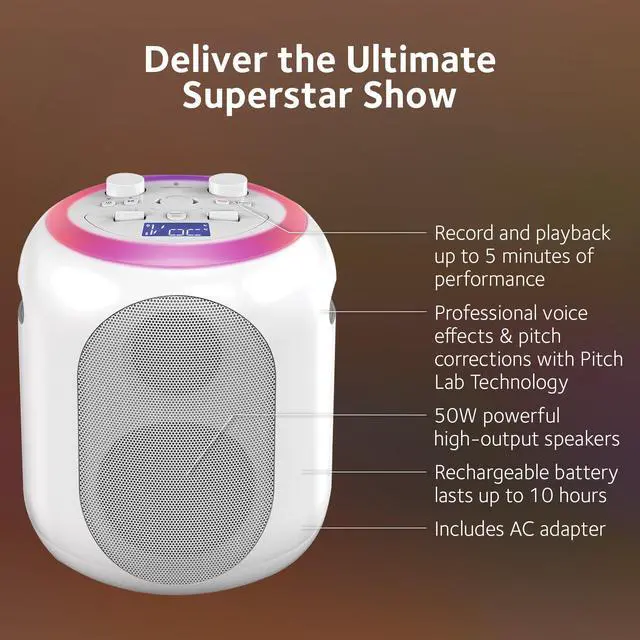 Alt view image 4 of 6 - SMC2040S Ultimate Karaoke System, 50 watts System, Sing Cast Video Streaming and Pitch Lab Technology with Rechargeable Battery and Two Wireless Mics, White