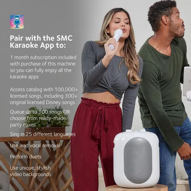 Alt view image 5 of 6 - SMC2040S Ultimate Karaoke System, 50 watts System, Sing Cast Video Streaming and Pitch Lab Technology with Rechargeable Battery and Two Wireless Mics, White