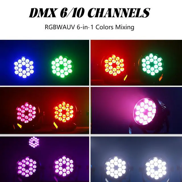Alt view image 7 of 7 - Outdoor Waterproof Par Lights, IP65 Stage Light, LED Uplights with DMX512 Sound Activated, DJ Lighting for Christmas Event Party Wedding Disco (1, 6 Colors Mixed)