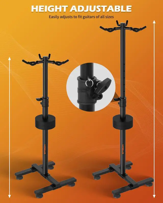 Alt view image 6 of 6 - Guitar Stands Floor, 3 Adjustable Guitar Stand Holder, Heavy Duty 3 Guitar Stand for Acoustic Electric Guitars Bass Banjos, Folding Multi Guitar Stands 3-Holder, FH-S3 Black
