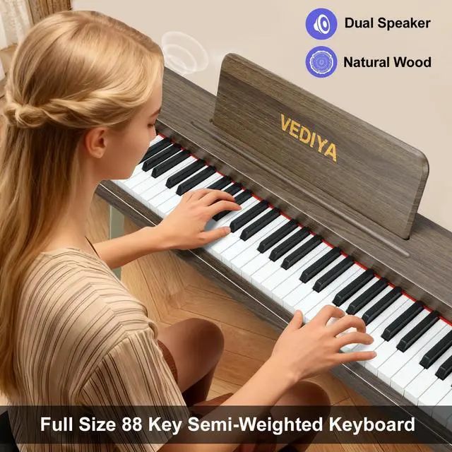 Alt view image 2 of 7 - 88 Key Digital Piano Keyboard, Semi-Weighted Electric Piano, Full Size Piano Keyboard for Beginners with Triple Pedal, Sheet Music Stand, USB-MIDI Compatibility (Retro Walnut)