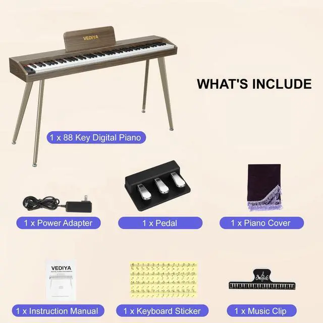 Alt view image 6 of 7 - 88 Key Digital Piano Keyboard, Semi-Weighted Electric Piano, Full Size Piano Keyboard for Beginners with Triple Pedal, Sheet Music Stand, USB-MIDI Compatibility (Retro Walnut)