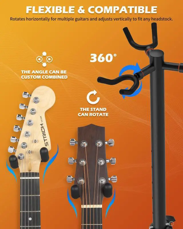 Alt view image 3 of 6 - Guitar Stands Floor, 3 Adjustable Guitar Stand Holder, Heavy Duty 3 Guitar Stand for Acoustic Electric Guitars Bass Banjos, Folding Multi Guitar Stands 3-Holder, FH-S3 Black