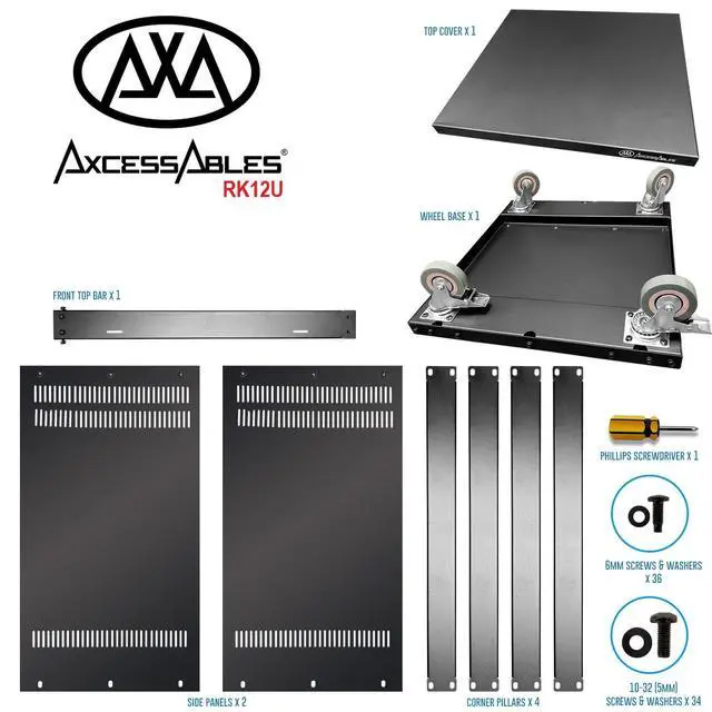 Alt view image 5 of 7 - AxcessAbles 12U Network Rack with Wheels - 500lb Capacity, 18" Depth | 19-Inch Open Frame AV Rack Case with 3 Caster Wheels | Screws, Spacer, Tool Included