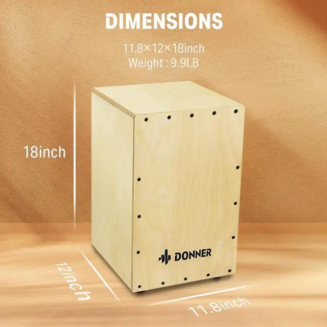 Alt view image 4 of 7 - Cajon Box Drum Full Size, Percussion Instrument Gifts for Adults Teens, Hand Crafted Birchwood Beat Box, Jam Cajon Drum Box, Portable with Adjustable Straps Travel Backpack
