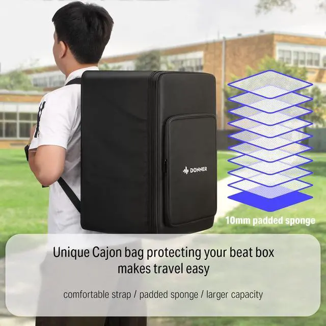 Alt view image 5 of 7 - Cajon Box Drum Full Size, Percussion Instrument Gifts for Adults Teens, Hand Crafted Birchwood Beat Box, Jam Cajon Drum Box, Portable with Adjustable Straps Travel Backpack