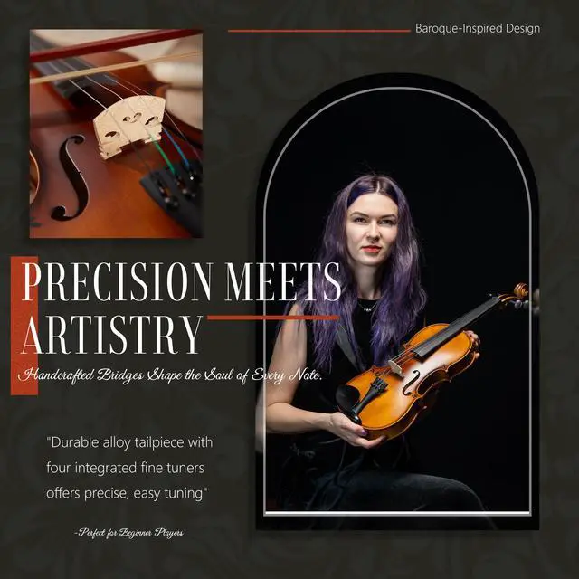 Alt view image 4 of 7 - Handcrafted Full Size Violin: Solid Wood Matte Fiddle, Acoustic Beginner 4/4 Violin Kit with Hard Case, Lesson Book, Bow, Shoulder Rest, Extra Strings, Tuner, Fretboard Stickers (VRT-AmiMS)
