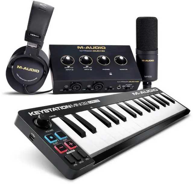 Main image of Keystation Mini 32 MK3 MIDI Controller Bundle with M-Track Duo HD Audio Interface Pack for Studio Recording, Music Production, Podcasting, Streaming
