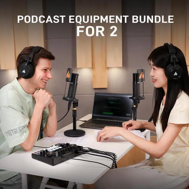 Alt view image 2 of 7 - E2 Gen2B Podcast Equipment Bundle for 2, Dual XLR Condenser Mic Mixer | noise reduction, loopback, Bluetooth, 2-person recording, live sessions, creator pair setup, PC smartphone workflows