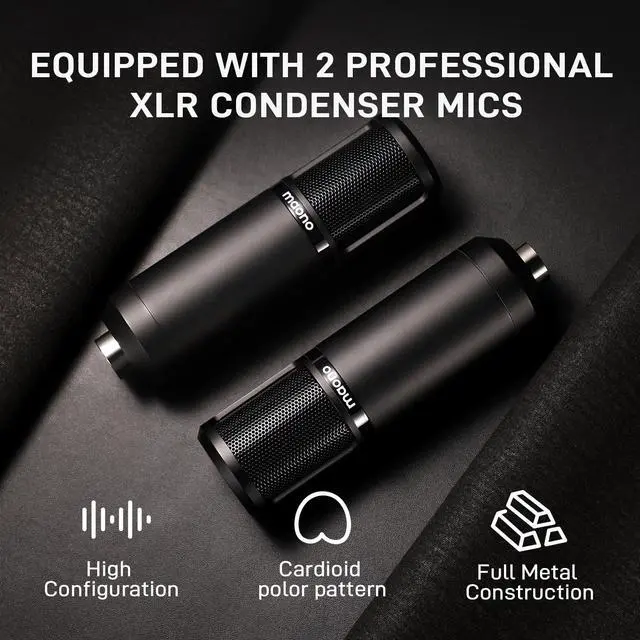 Alt view image 5 of 7 - E2 Gen2B Podcast Equipment Bundle for 2, Dual XLR Condenser Mic Mixer | noise reduction, loopback, Bluetooth, 2-person recording, live sessions, creator pair setup, PC smartphone workflows