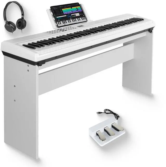 Main image of 88 Keys Weighted Keyboard Piano with Stand & Sustain Pedal, Hammer-Action Digital Piano, Full-size Electric Piano Keyboard Supports USB-MIDI/Wireless Connect, White, SDP-120