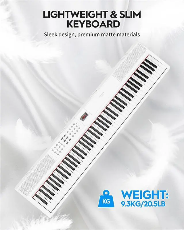 Alt view image 2 of 7 - 88 Keys Weighted Keyboard Piano with Stand & Sustain Pedal, Hammer-Action Digital Piano, Full-size Electric Piano Keyboard Supports USB-MIDI/Wireless Connect, White, SDP-120