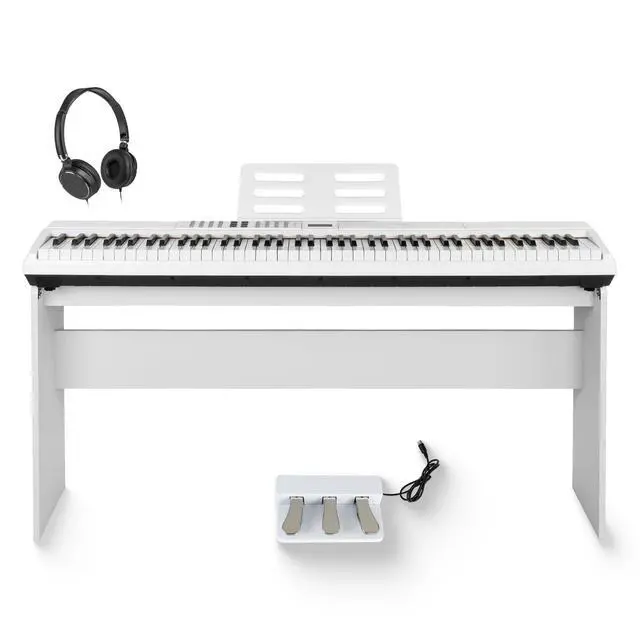 Alt view image 7 of 7 - 88 Keys Weighted Keyboard Piano with Stand & Sustain Pedal, Hammer-Action Digital Piano, Full-size Electric Piano Keyboard Supports USB-MIDI/Wireless Connect, White, SDP-120