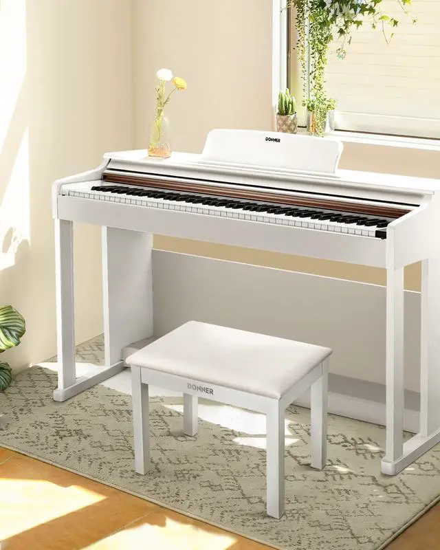 Alt view image 2 of 7 - Piano Bench with Storage, Solid Wood Keyboard Bench Piano Bookcase Stool Chair Seat with High-Density Suede Cushion, White