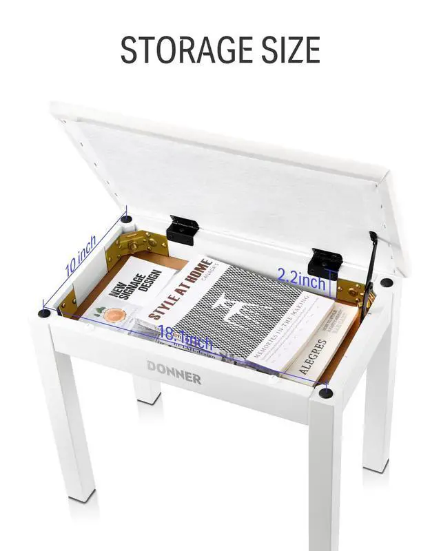 Alt view image 5 of 7 - Piano Bench with Storage, Solid Wood Keyboard Bench Piano Bookcase Stool Chair Seat with High-Density Suede Cushion, White