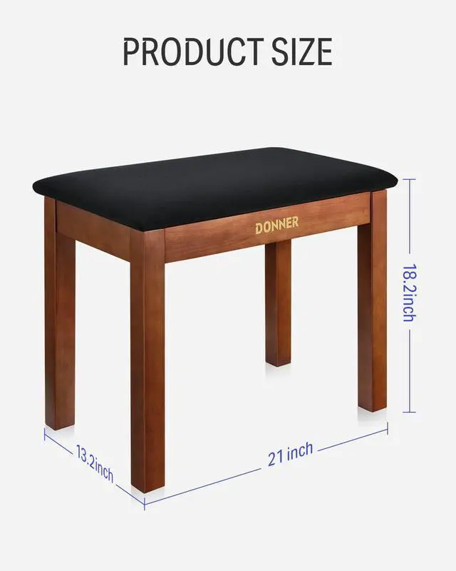 Alt view image 3 of 7 - Piano Bench with Storage, Solid Wood Keyboard Bench Piano Bookcase Stool Chair Seat with High-Density Suede Cushion, Brown