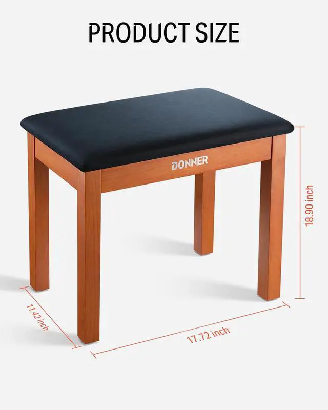 Alt view image 3 of 7 - Piano Bench with Storage, Solid Wood Keyboard Bench Piano Bookcase Stool Chair Seat with High-Density Suede Cushion, Wood Finish Color