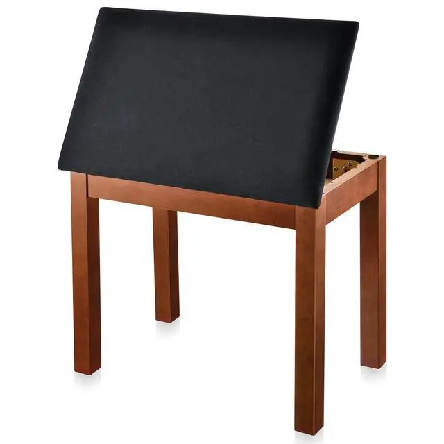 Alt view image 7 of 7 - Piano Bench with Storage, Solid Wood Keyboard Bench Piano Bookcase Stool Chair Seat with High-Density Suede Cushion, Brown
